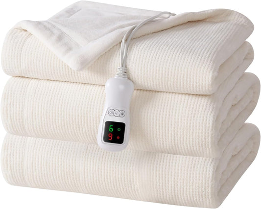Electric Heated Blanket Twin Size, Washable Blanket Warmer for Home for Adults, Fast Heating Super Cozy Soft Fabric, 62" x 84", 9 Heat Levels, 1-9H Auto-Off, ETL Certified, Cream