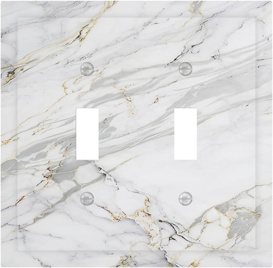 Decorative Switch Plate Covers Gray Gold Marble Abstract Modern Luxury 2 Gang Double Toggle Light Switch Cover Plate Electrical Wall Plate Outlet Cover for Bedroom Home Decor
