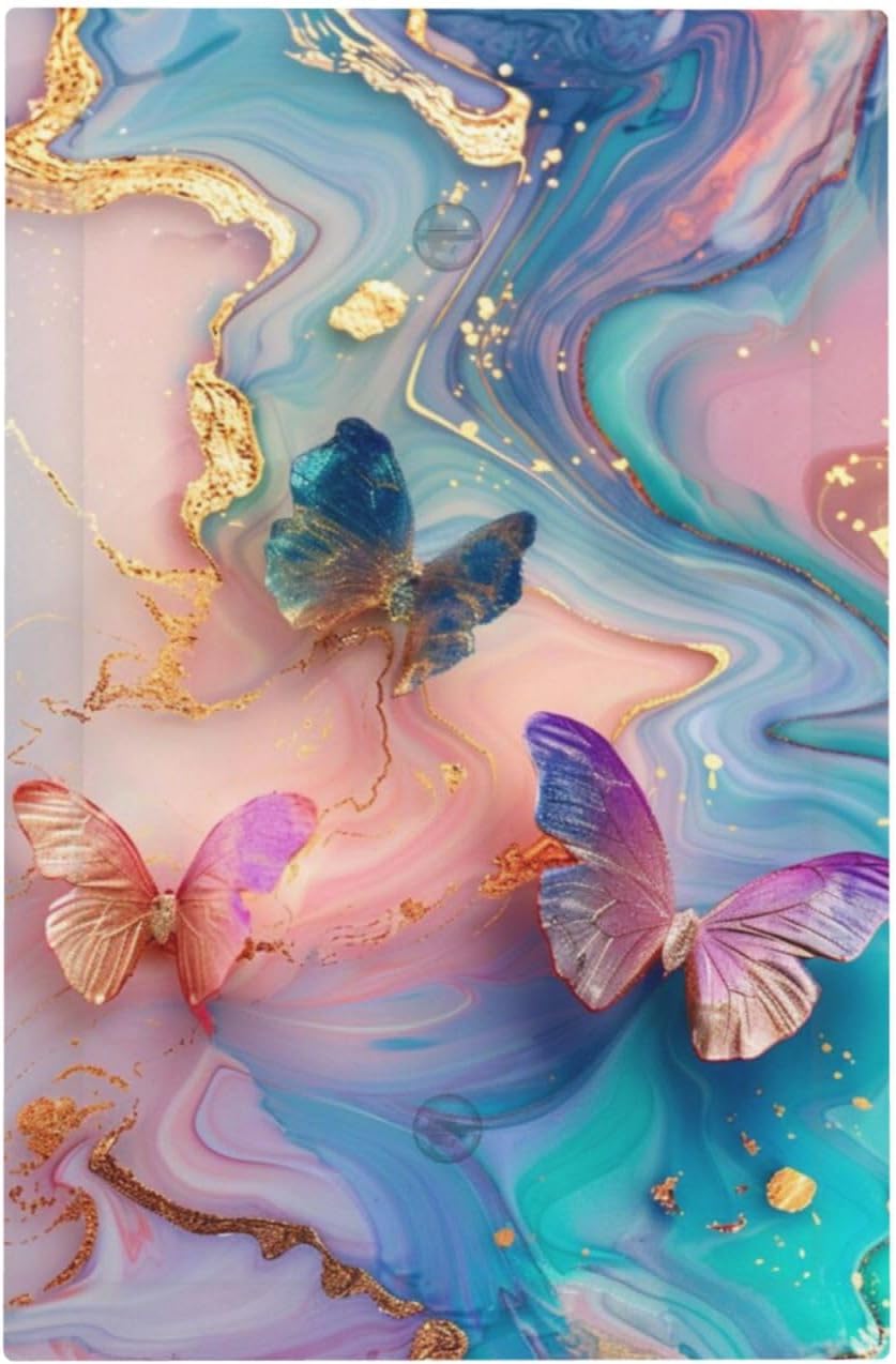 Colorful Marble Butterfly Gold Glitter Abstract Print Light Switch Cover Plate 1 Gang No Device Blank Electrical Wall Plates Faceplate Decorative Switch Plate for Bed Room Living Room Decor