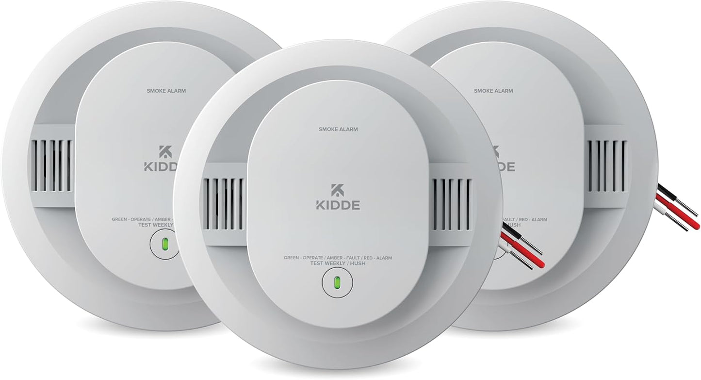 Kidde Hardwired Smoke Detector for Home, AA Battery Backup Alarm, Interconnectable, LED Notifications, 3-Pack