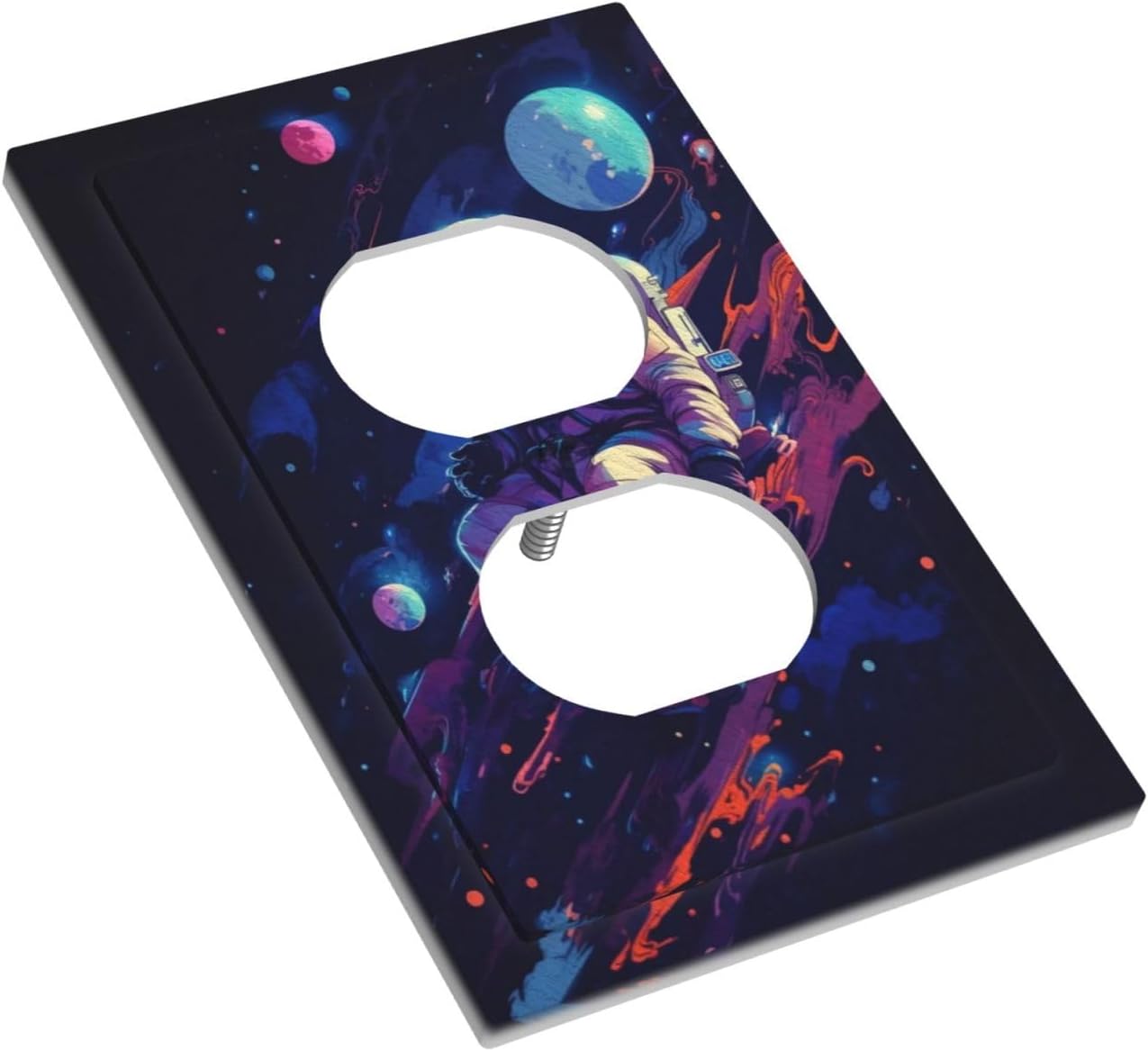 Decorative Outlet Covers Purple Space Astronaut Planet 1 Gang Duplex Light Switch Cover Plate Wall Plates for Electrical Outlets Electrical Switchplate Face Plate for Bedroom Home Decor