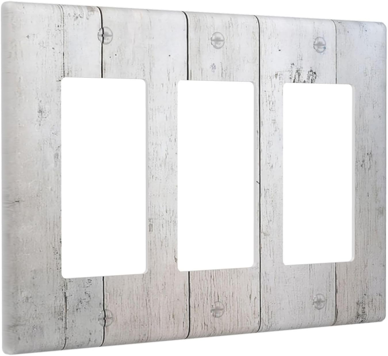 Rustic White Grey Wood Grain Light Switch Covers 3 Gang Rocker Decorative Triple Outlet Wall Plate Cover Electrical GFCI Switchplate for Bedroom Bathroom Decor