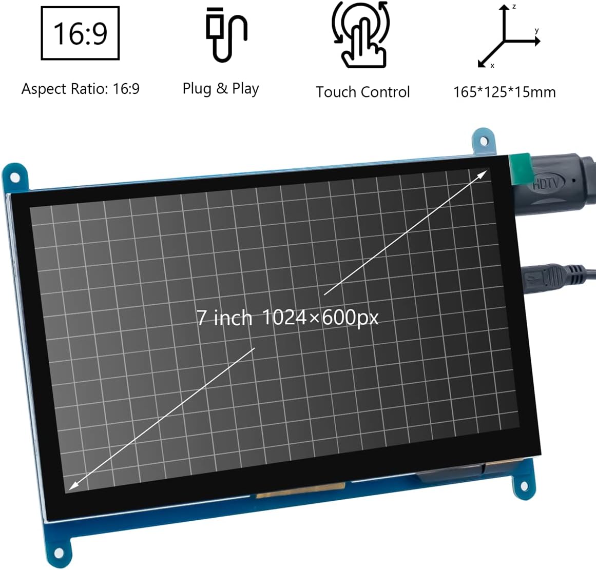7 Inch IPS LCD Touch Screen Display Panel 1024×600 Capacitive Screen HDMI Monitor for Raspberry Pi5/Pi4/Pi3/ZERO W, BB Black, Windows 10 8 7