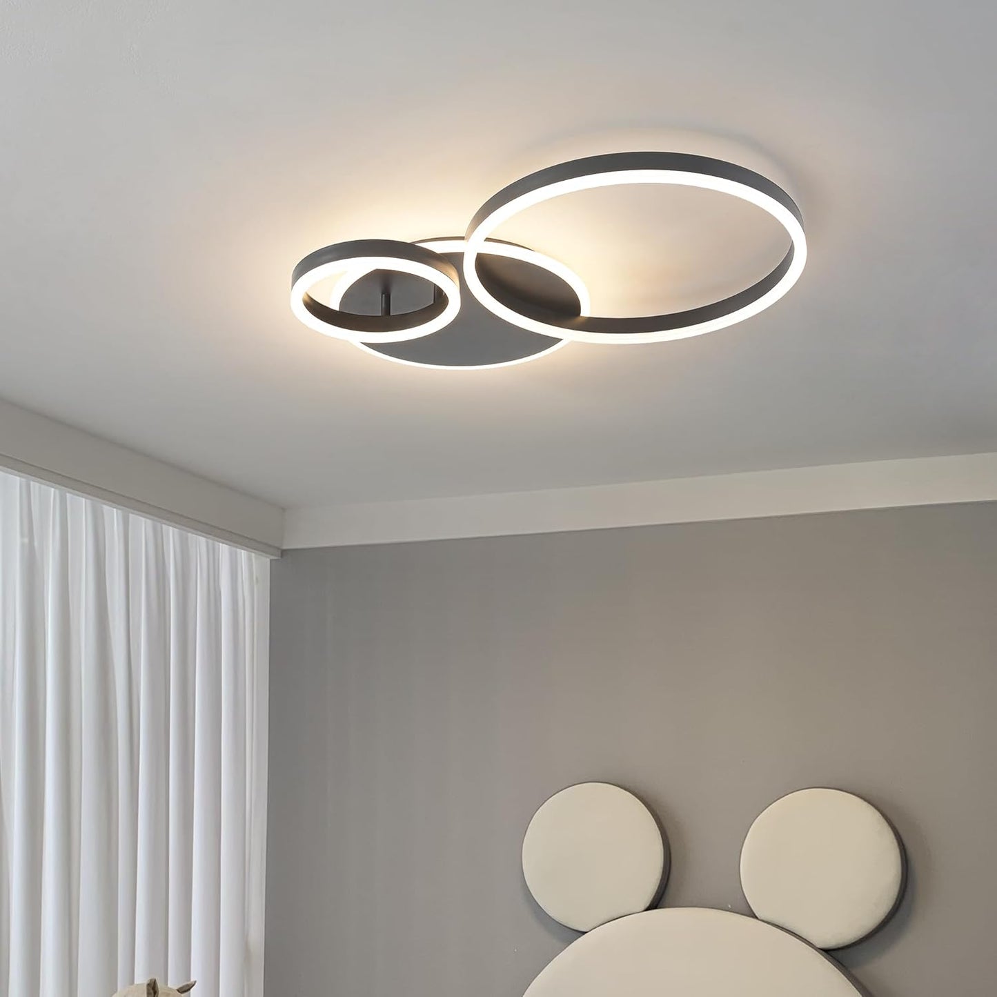 O'NEELDY Modern Dimmable LED Flush Mount Ceiling Light Remote Control Acrylic Ring Chandelier, 48W 3000K-6000K Adjustable, Black Fixture for Bedroom, Living Room, Dining Room, Kitchen and Hallway