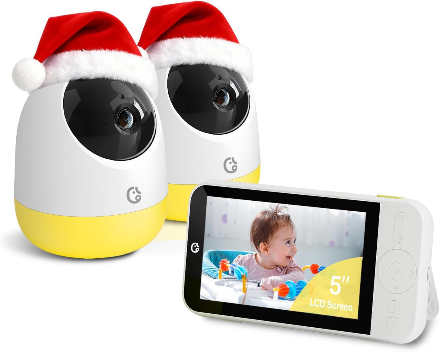 Ellie Pro Baby Monitor with 2 Cameras,5'' IPS 2K UHD Resolution,6000mAh Battery, Remote Pan-Tilt-5X Zoom, 2-Way Talk,No WiFi, Night Vision, Virtual Fence and 1000ft Range