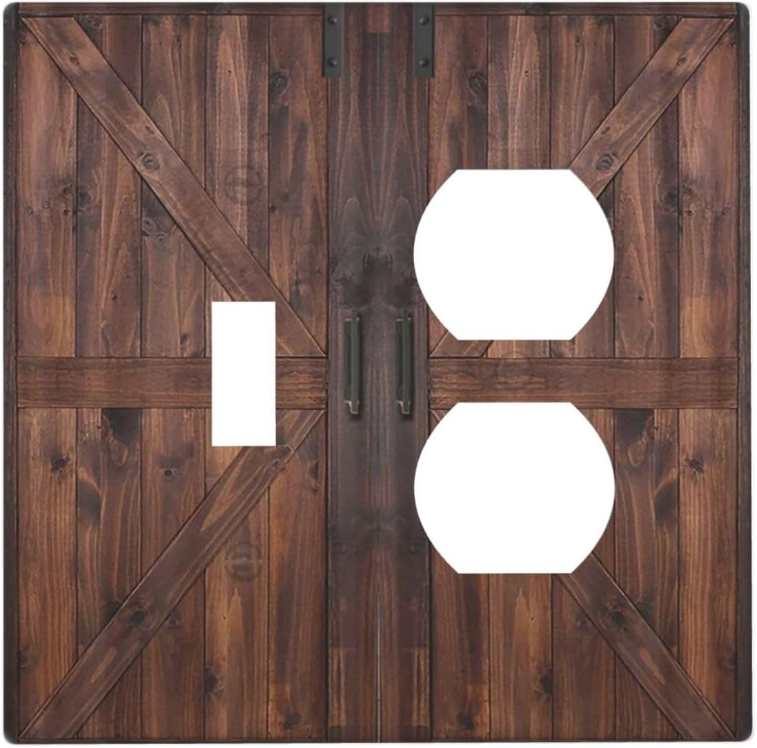 Decorative Outlet Covers Vintage Brown Farmhouse Barn Door 2 Gang Light Switch Cover Plate Single Toggle Duplex Wall Plates for Electrical Outlets Switch Plate Covers for Bedroom Home Decor