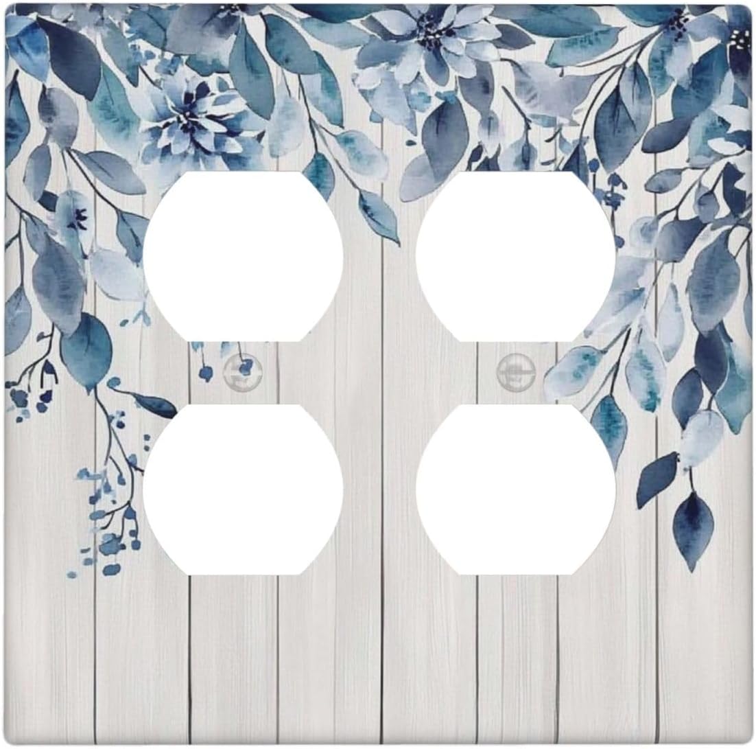 Eucalyptus Rustic Watercolor Plant Outlet Covers 2 Gang Double Duplex Decorative Light Switch Covers Electrical Wallplates Socket Faceplate For Farmhouse Home Decor