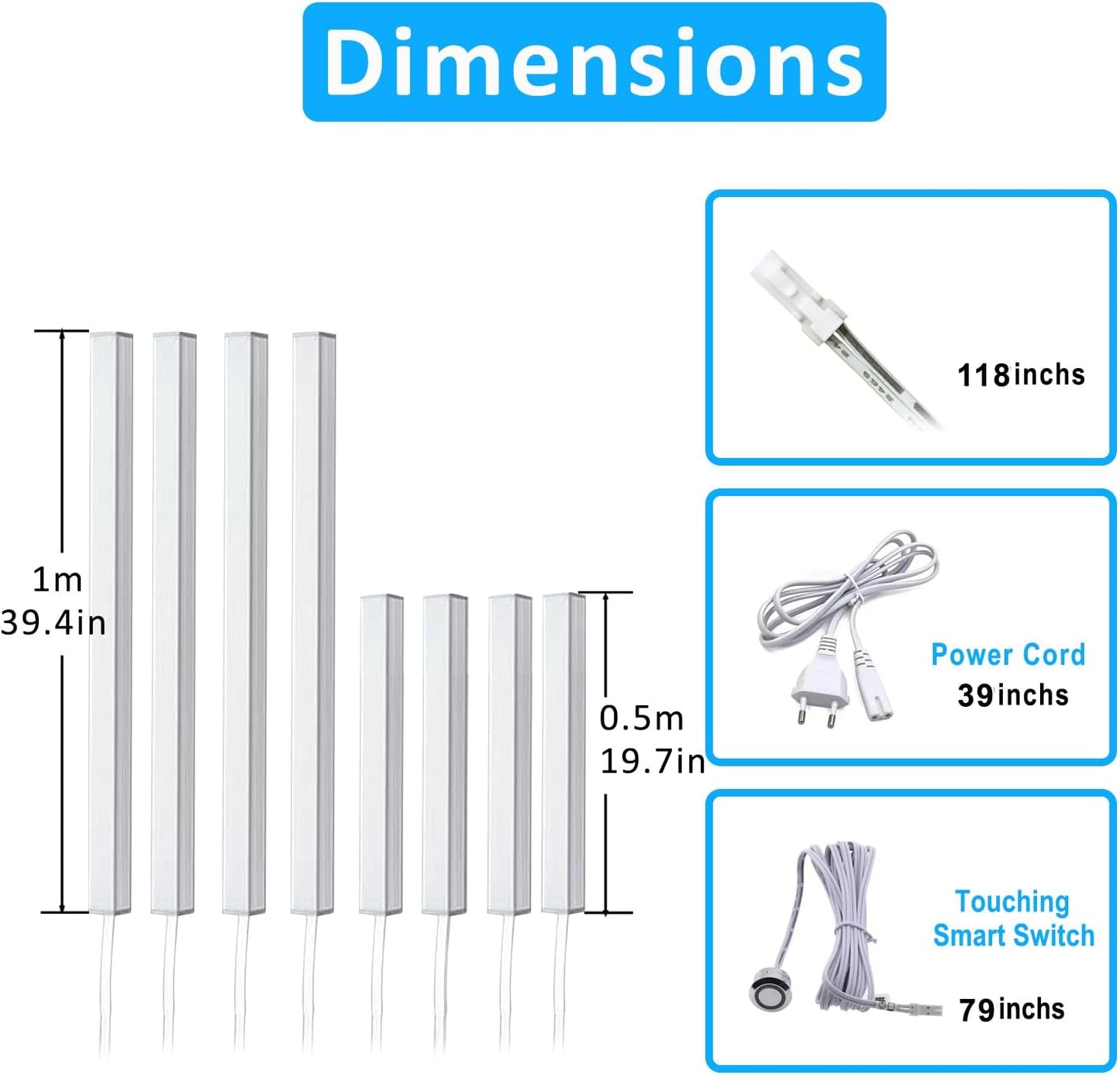 Besseto LED Wall Panel Light,Wood Slat Wall Panel LED Strip Light,3000K Touchable Switch Dimmable LED Aluminum Channel Light for Living Room Bedroom Bathroom Stairs (Silver-8PCS)