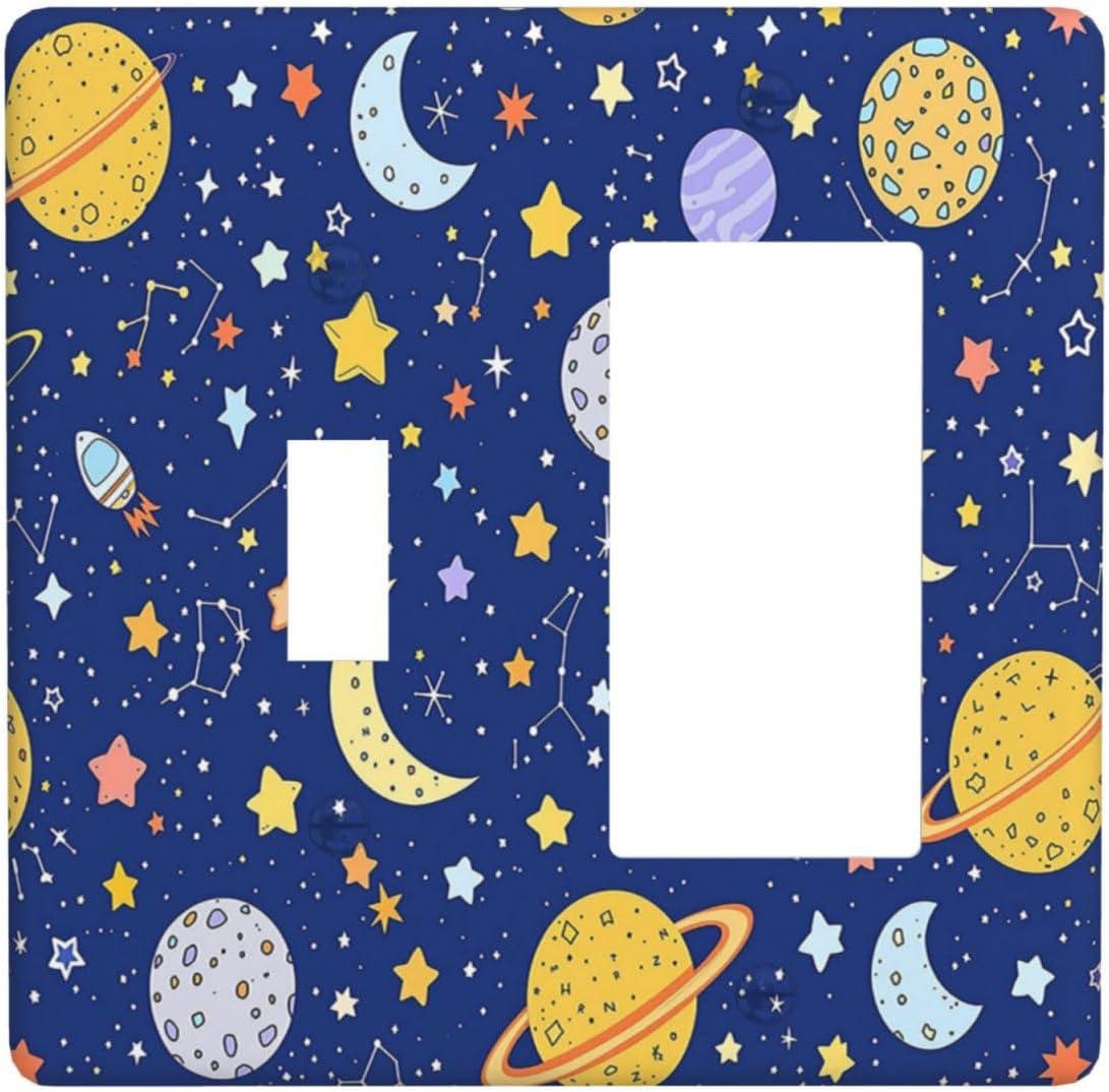 Stars Starry Night Sun Moon Planet Constellations Outlet Covers 1 Toggle 1 Rocker Combination Light Switch Cover Plate Decorative Wall Plate Electrical Switch Plates for Bedroom Bathroom