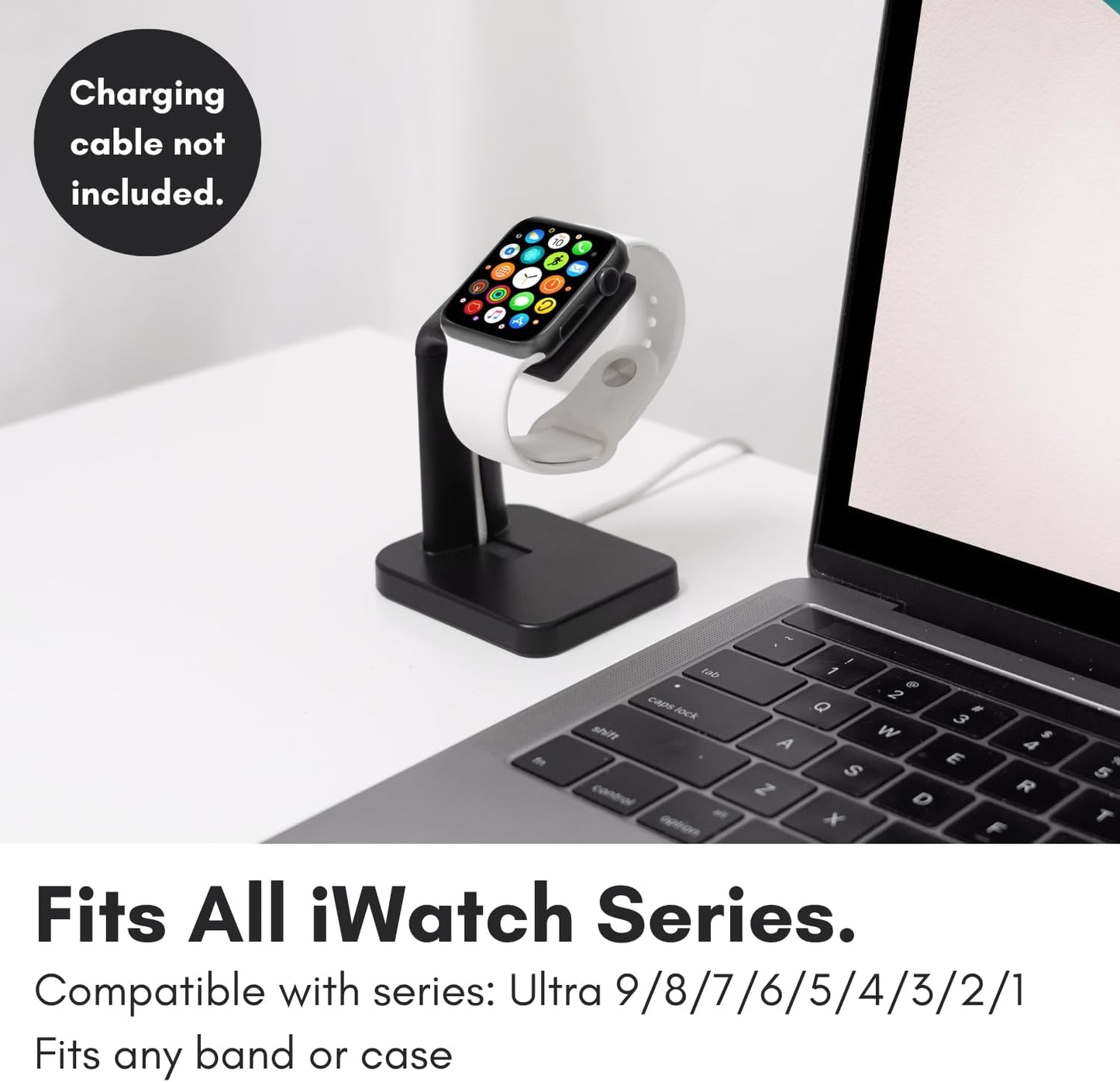 Macally Apple Watch Charger Stand for Series Ultra, 10, 9, 8, 7, 6, 5, 4, 3, 2, 1, SE (44mm, 42mm, 40mm, 38mm) - iWatch AppleWatch Stand Dock - Apple Watches Charging Station - Black