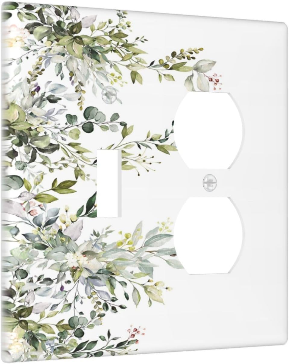 Decorative Outlet Covers Rustic Eucalyptus Leaves Green Leaf 2 Gang Wall Plate Single Toggle Duplex Light Switch Cover Switch Plate Covers for Country Bedroom Home Decor