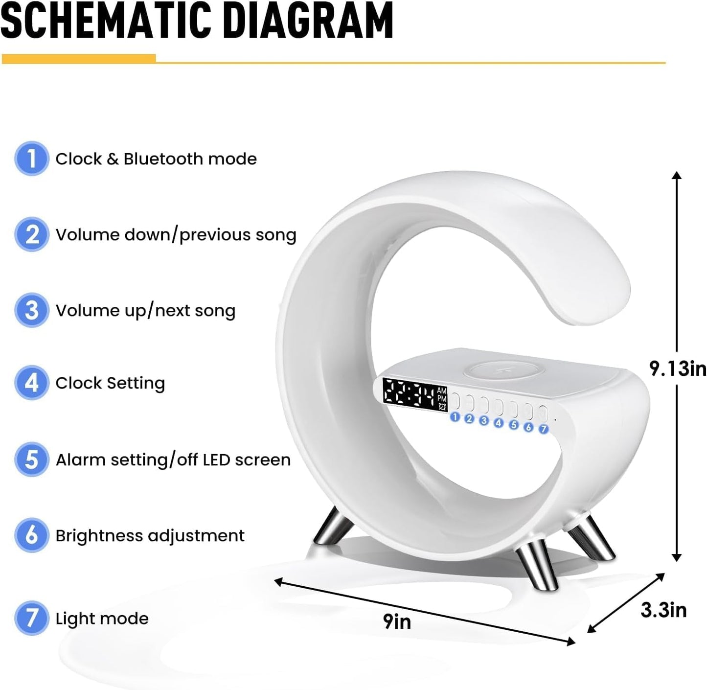 Smart Wireless Charging Alarm Clock with Bluetooth Speaker, App Controlled Bedside Lamp Table Light and Night Light, Bedroom Home Decor, Gift for Girls Boys and Family for Birthday Christmas (White)