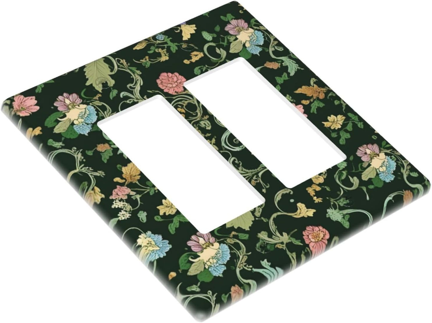 Decorative Outlet Covers Vintage Green Leaf Plant Rustic Pink Flower 2 Gang Wall Plate Double Rocker Two Switch Wall Cover Plate Jumbo Dual GFCI Faceplate for Home Decor