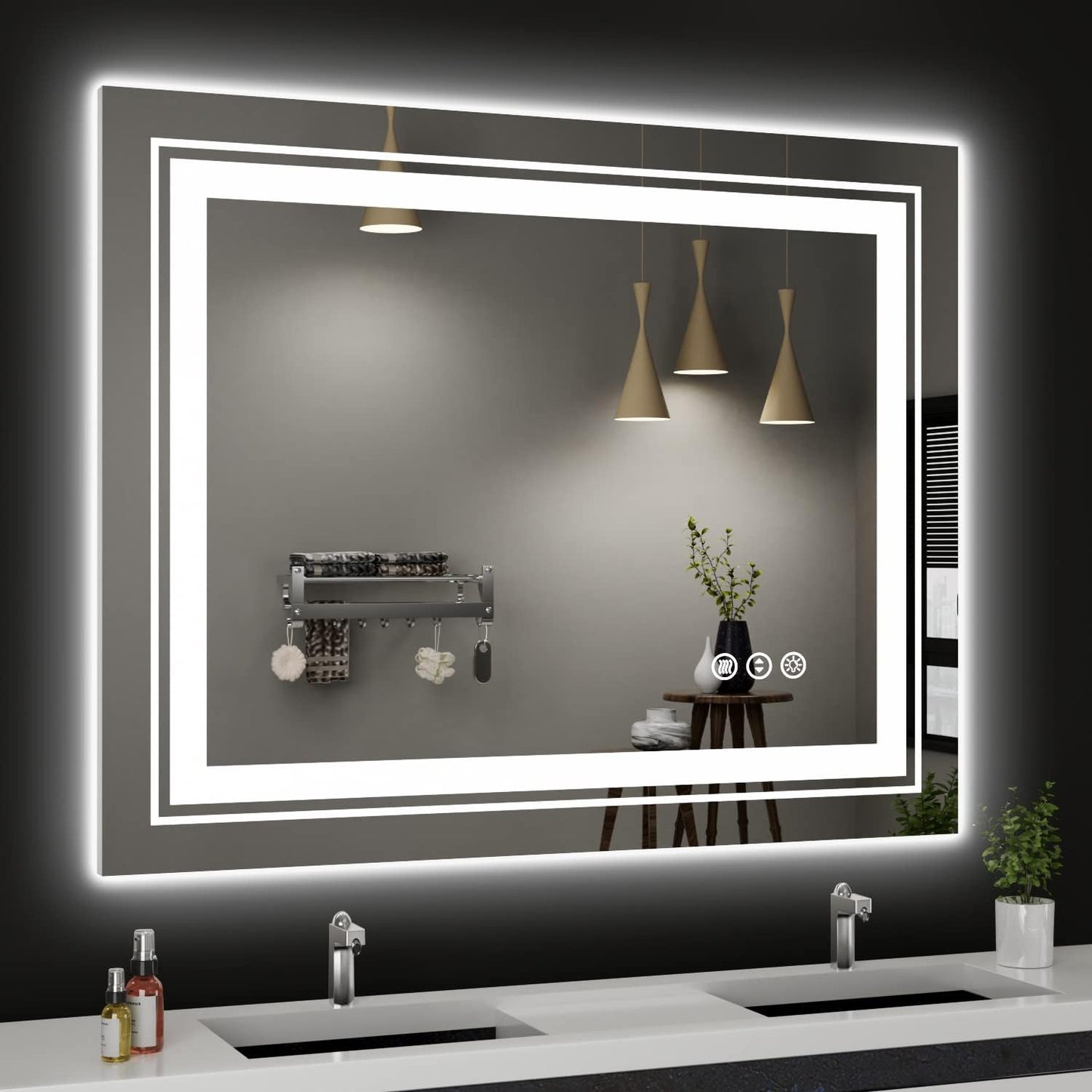 LED Bathroom Mirror, 40"x32" with Front and Backlit, Anti-Fog, Bathroom Vanity Mirror for Wall, Memory Function, Stepless Dimmable, Tempered Glass (Horizontal/Vertical)