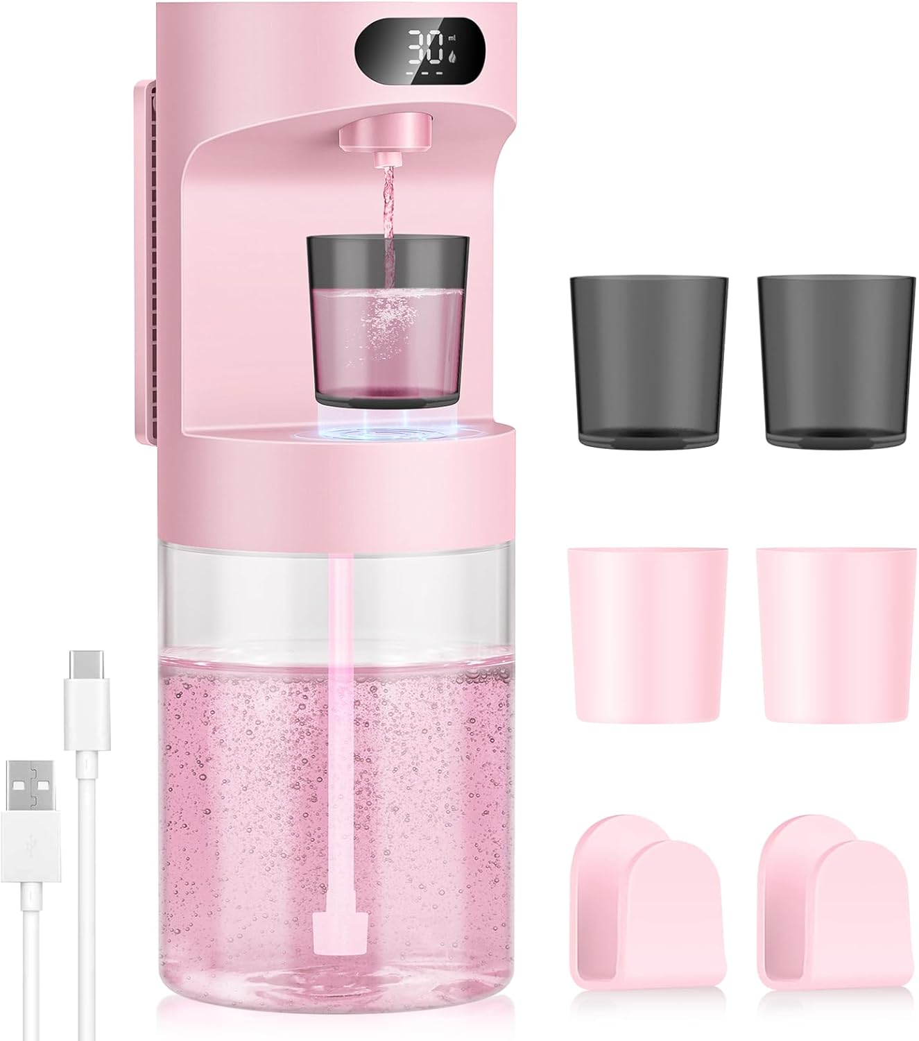 Automatic Mouthwash Dispenser for Bathroom,20.29 oz Touchless Electric Mouth Wash Dispensers Bathroom Accessories Set with 4 Magnetic Cups,4 Modes Wall Mounted Mouth Wash Dispenser for Home & Kids