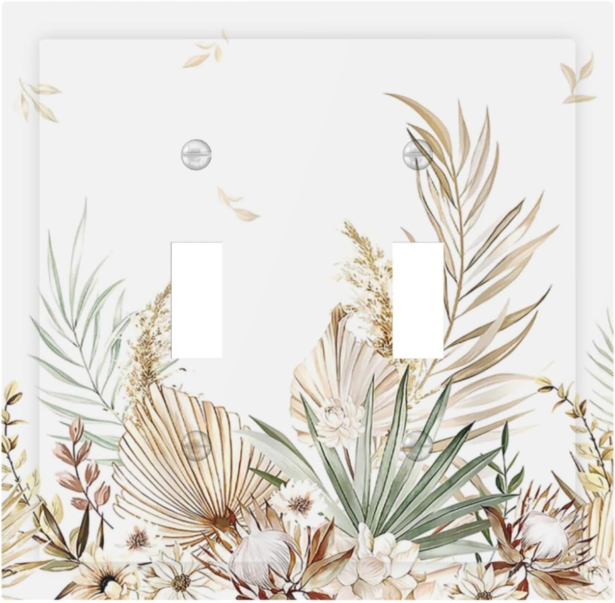 Decorative Switch Plates Boho Leaves Watercolor Tan Leaf Floral Plant 2 Gang Double Toggle Wall Plate Outlet Light Switch Cover Electrical Faceplate for Bedroom Home Decor