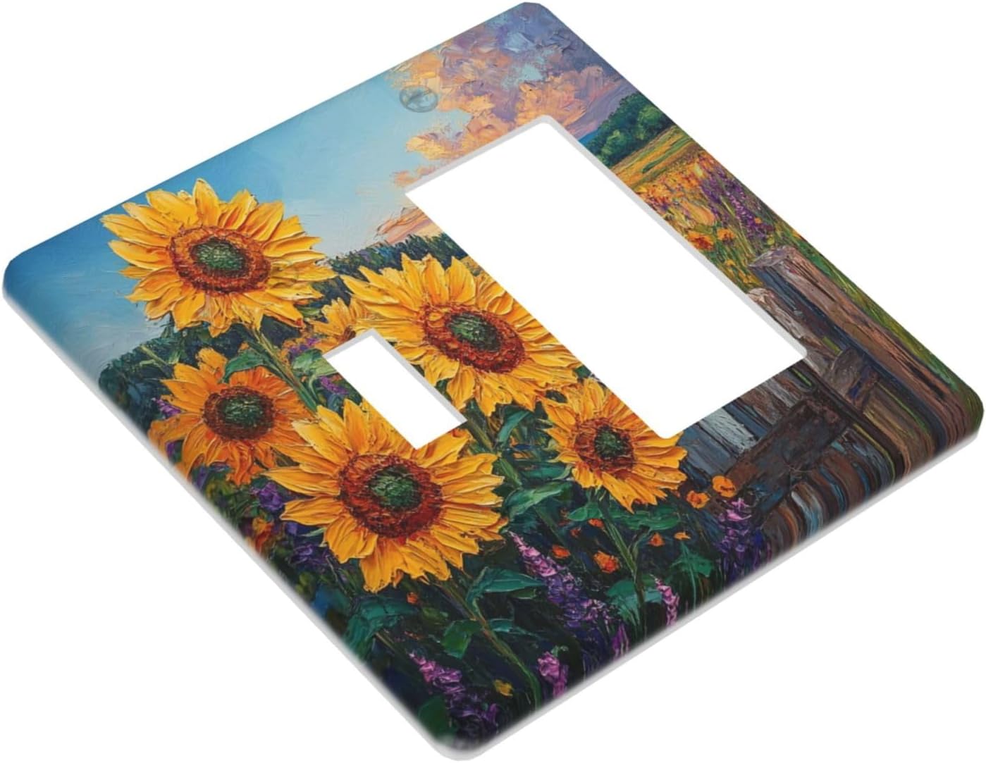 Decorative Outlet Covers Rustic Wilderness Sunflower Lavender Muzha Oil Painting 2 Gang 1 Gang Wall Plate Cover Single Toggle Rocker Combo Light Switch Cover Plate