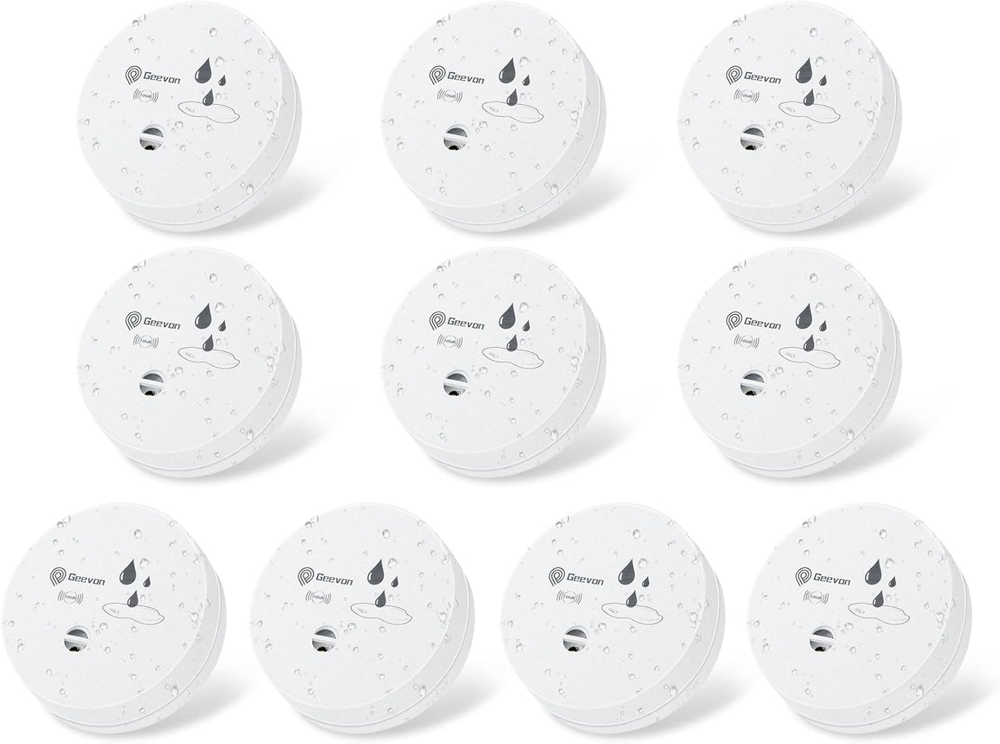 Geevon 4 Pack Water Leak Detectors, 100dB Water Sensor Alarms Flood Detector for Basements, Bathrooms, Laundry Rooms, Kitchens, Garages, and Attics, Water Alarms Battery-Operated (Battery Included)