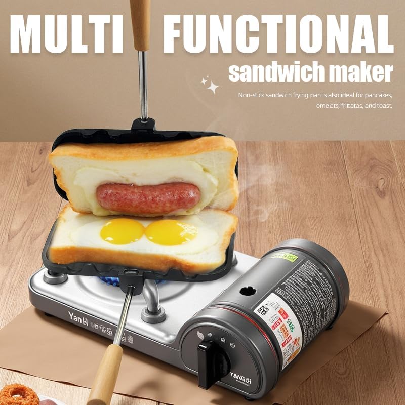 Hot Dog Toaster, Bun And Hotdog Toaster, Pie Maker Double Sided Baking Pan, Pie Iron, Mountain Pie Maker Cast Iron Sandwich Maker, Flip Grill Pan For Breakfast Pancakes, Toast, Omelets