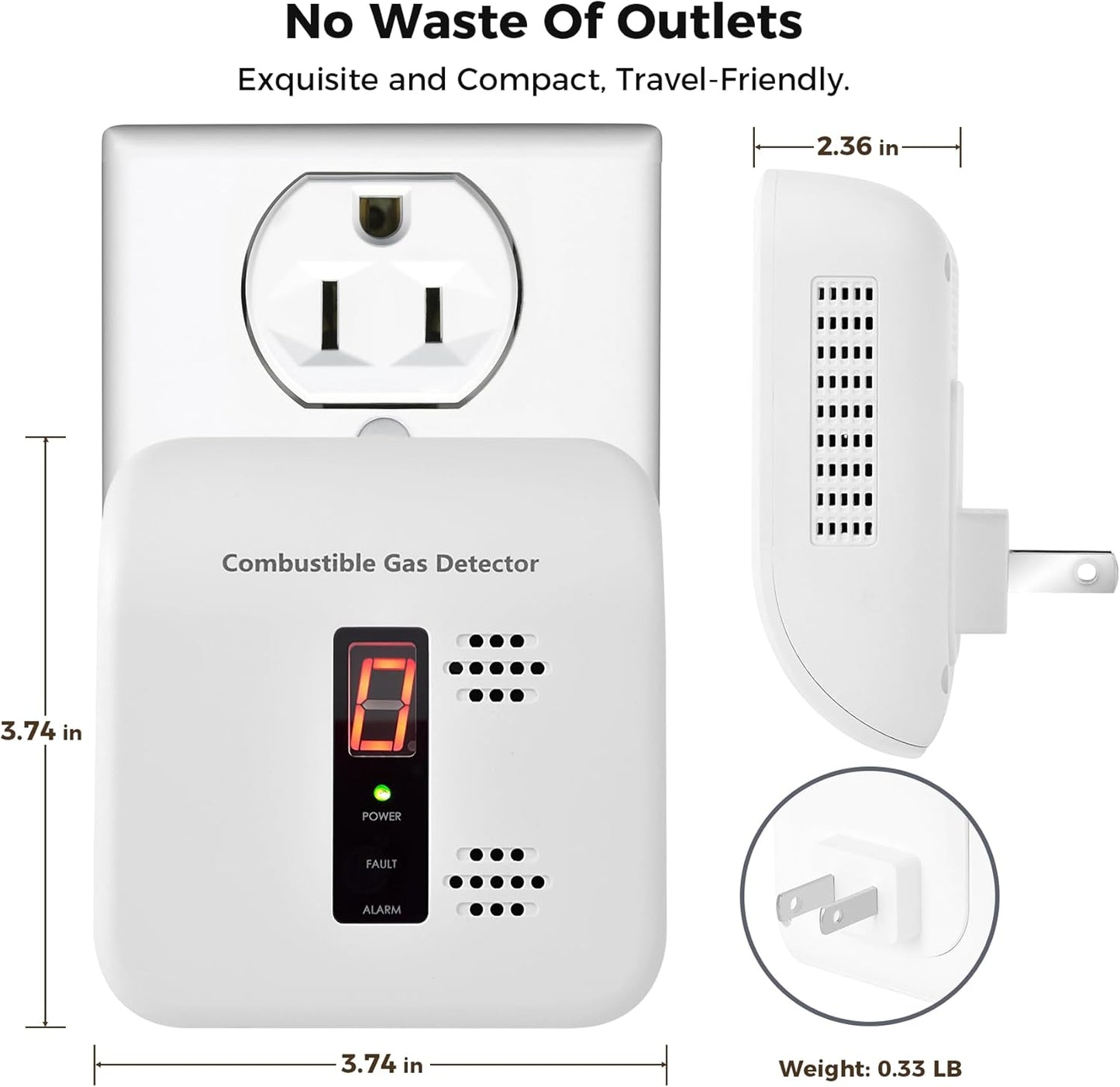 Gas Leak Detector, Natural Gas Alarm for Home & RV, Plug-in Propane Detector Monitor with Audible & Visual Alarm, AC 120V-240V, White Color