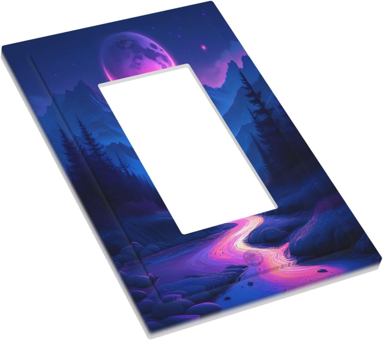 Purple Cyberpunk River Full Moon Mountain Forest Decorative Outlet Covers 1 Gang Single Rocker Light Switch Cover Plate Wall Plates GFCI Faceplate for Bedroom Bathroom Decor