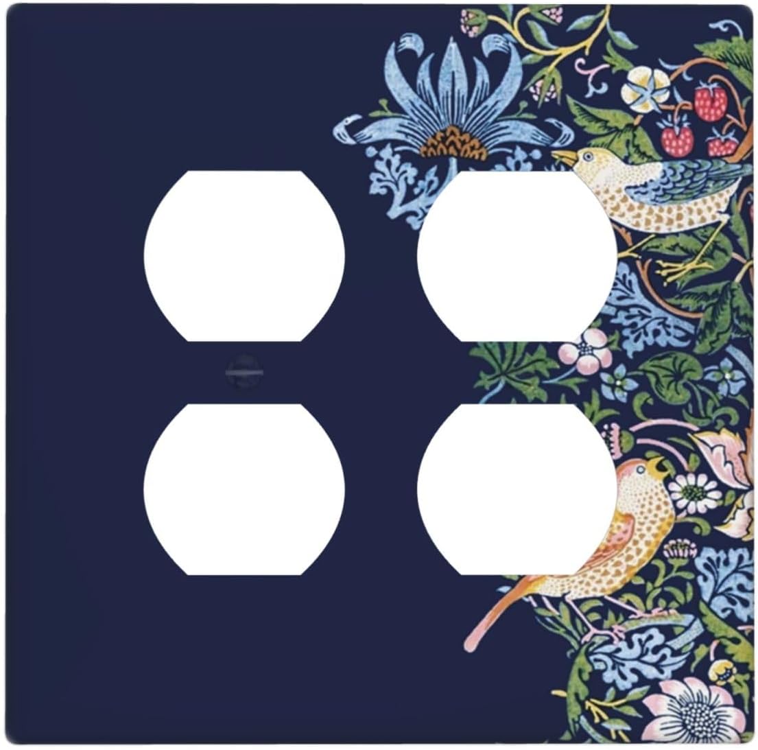 Decorative Outlet Covers Vintage Blue Morris Strawberry Thief Bird Flower 2 Gang Wall Plate Cover Double Duplex Receptacle Two Switch Light Switch Cover Plate Faceplate