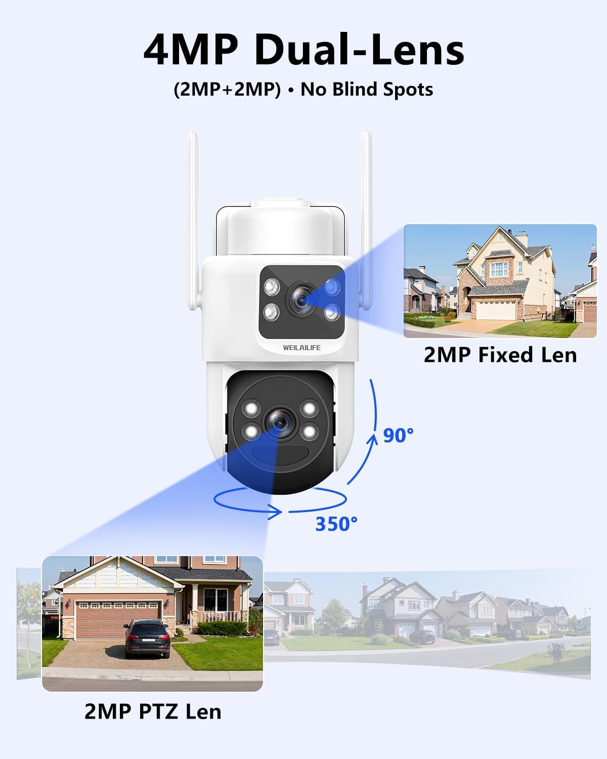 WEILAILIFE 【Auto Tracking & 2-Way Audio Security Cameras Wireless Outdoor, Solar-Powered PTZ Security Camera System, WiFi Home Video Surveillance Systems DVR Kits