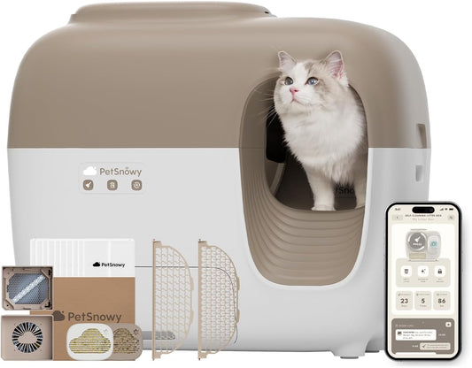 PetSnowy Self-Cleaning Automatic Cat Litter Box with Odor Control TiO2 System, Robot Litter Box with Auto-Packing, App Control, Large Cats & Multiple Cats (2025 Premium Version)