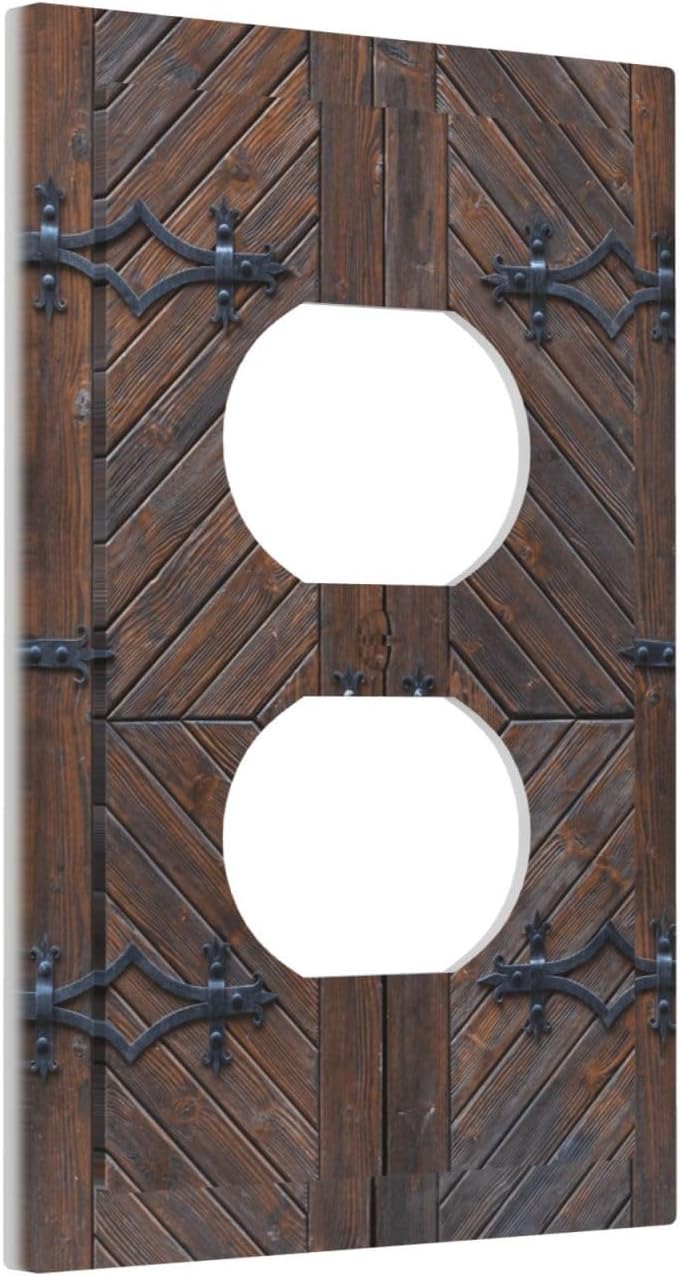 Decorative Outlet Covers Vintage Brown Wood Barn Door 1 Gang Duplex Light Switch Cover Plate Unique Wall Plate Electrical Switch Plate Covers for Farmhouse Home Decor （2 Pack）