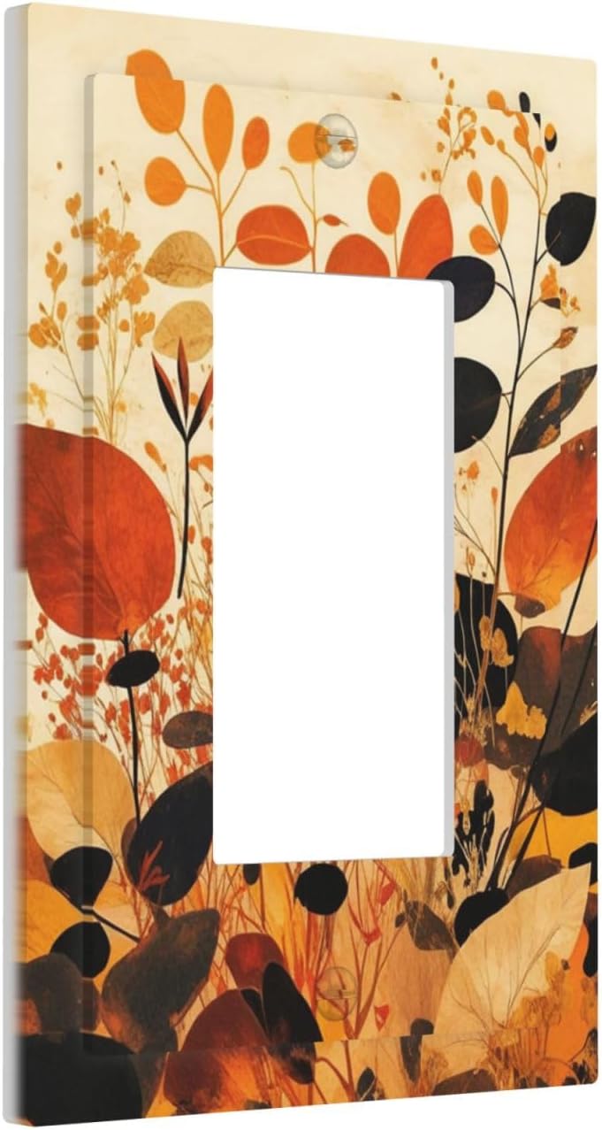 Decorative Outlet Covers Boho Warm Colorful Plant Leaves 1 Gang Single Rocker Light Switch Cover Plate Wall Plates GFCI Faceplate for Bedroom living Room Decor
