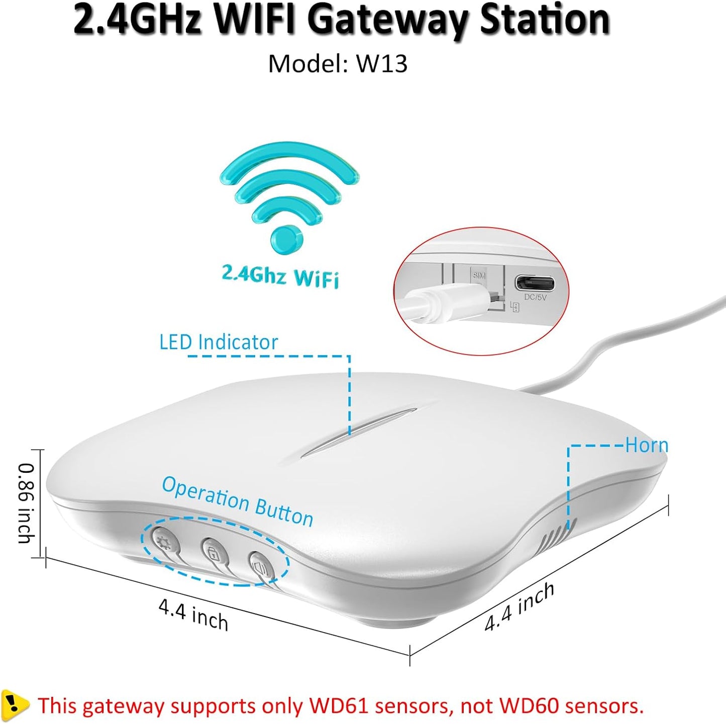 WiFi Water Leak Detector for Home with App Notification, 1 2.4Ghz Gateway + 6 WD61 Sensor, 120dB Water Flood/Drip Alarm for Basement/Kitchen/Bathroom/Toilet/Laundry Room,Sink/Pipe/Faucet Leakage Alert