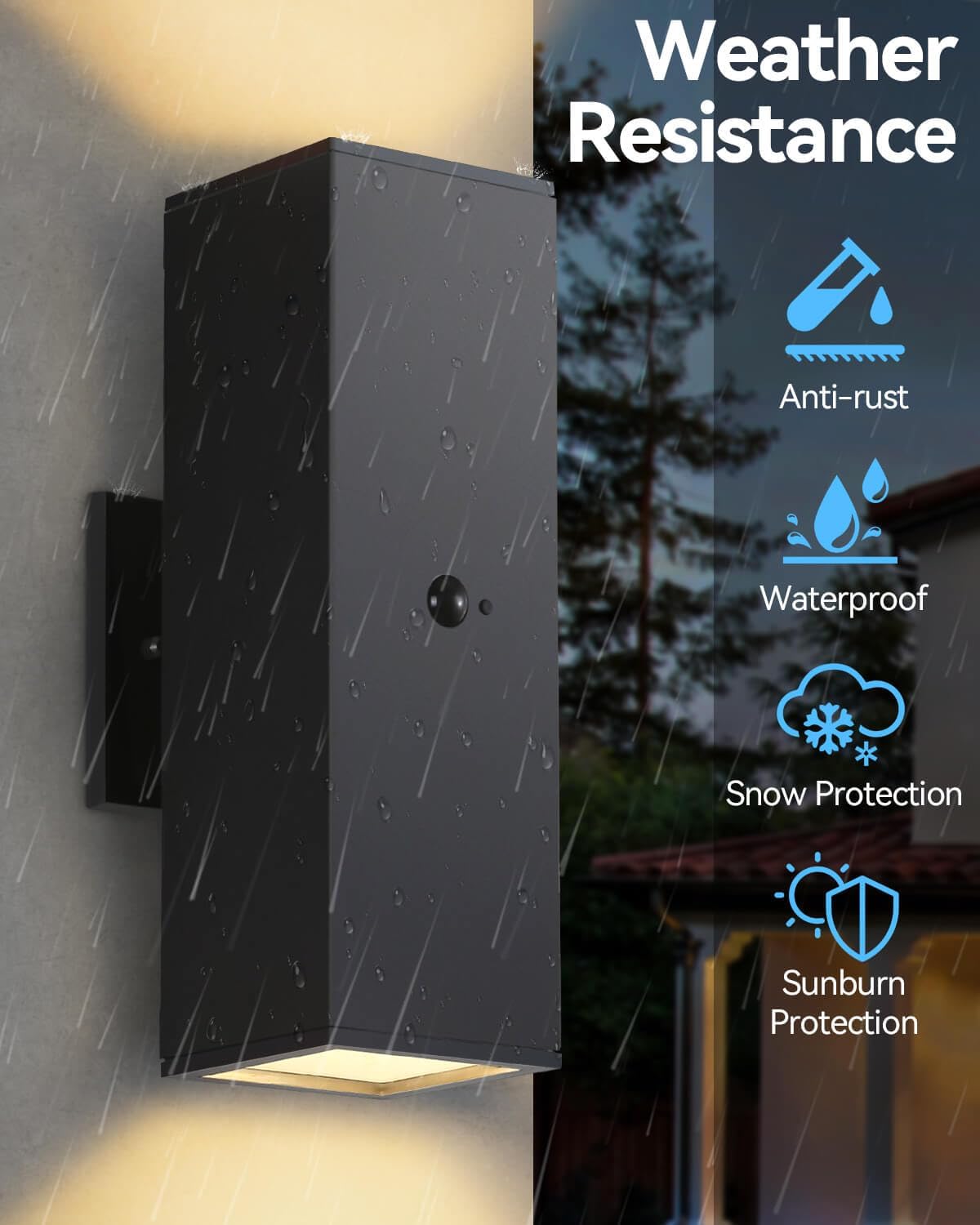 Motion Sensor Outdoor Lights, Modern Outdoor Wall Lights Black Exterior Light Fixture with E26 Base, Square Motion Detector Lights for Outside, Waterproof Sconce for House Porch, Bulbs Included