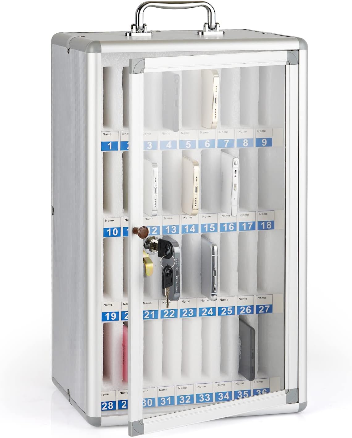 Loghot Aluminum Alloy Pocket Chart Cell Phones Storage Cabinet for Cell Phones, Wall-Mounted Cell Phone Locker Phone Holder with Lock for Classroom, Office, Can be Carried by Hand (36 Slots)