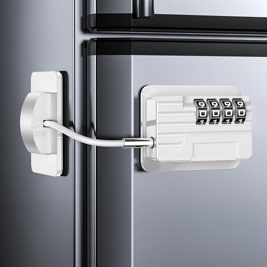 2025 New Refrigerator Locks with Combination - Child Proof Fridge Locks for Kids and Aldult with 4 Code, Cabinets Safety Door Lock for Freezer and Drawers, Windows - No Tools Need or Drill (Patent)