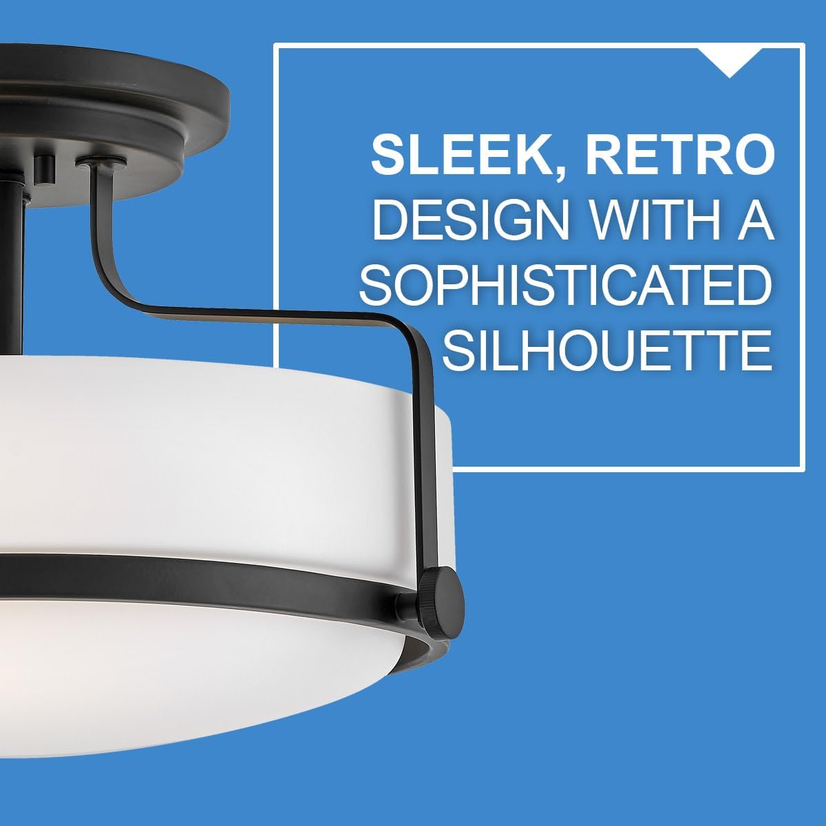 Hinkley Harper 3641BK Medium Semi-Flush Mount Ceiling Light - Sleek, Retro Style - Black + Etched Opal Glass