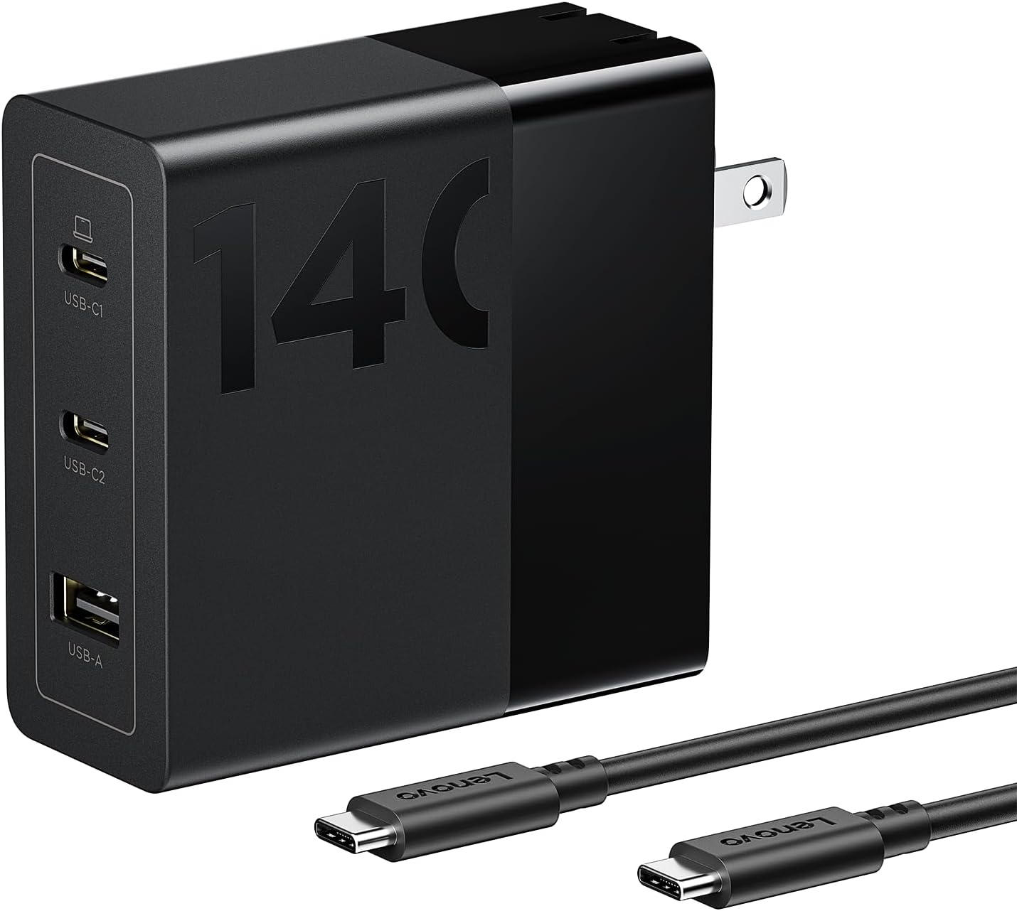 Lenovo 140W USB C Charger, GaN Power Adapter with 3-Port Fast Charging, PD 3.1 Compatible, Black, for ThinkPad, MacBook, iPhone, Samsung Galaxy, with 240W Cable