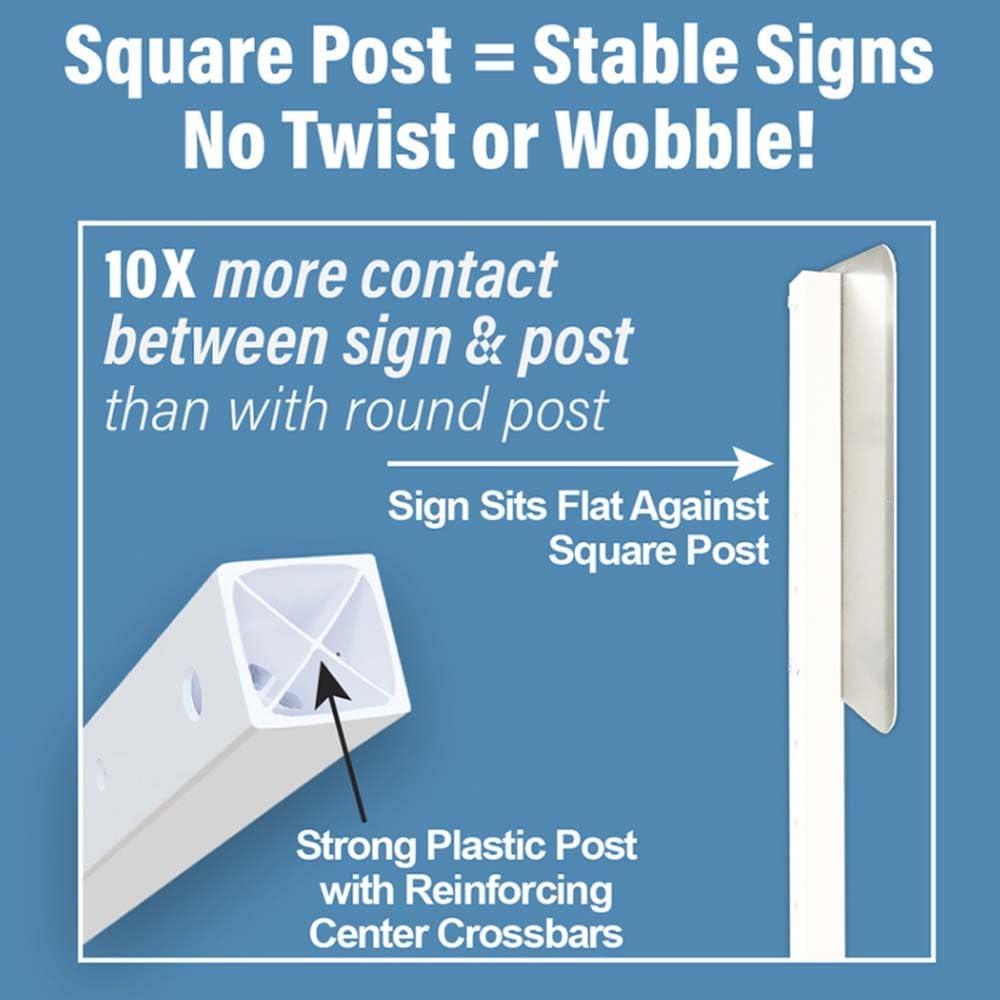 Plasticade Power Post Plastic Sign Post for Parking, Traffic and Property Signs, Reinforced, Lightweight Square Post for Durability and Wind Resistance, 72" x 1.75", 3.6 lbs., White, Base Not Included
