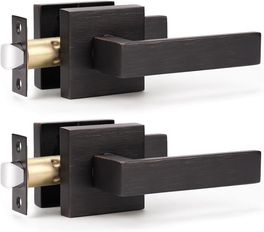KNOBWELL Premium Oil Rubbed Bronze Closet Door Handles Passage Function Heavy Duty Lever, Door Handle for Left or Right Handing, Interior Door Lever 2 Pack 2.07 lb One Lever