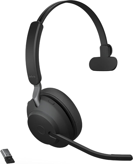 Jabra Evolve2 65 UC Wireless Headset with Link380a, Mono, Black – Wireless Bluetooth Headset for Calls and Music, 37 Hours of Battery Life, Passive Noise Cancelling Headphones