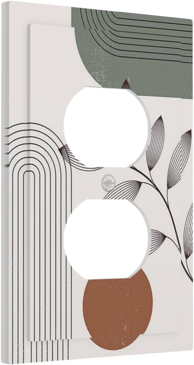 Outlet Covers Sage Green Boho Nature Art Minimalist Geometric Plant 1 Gang Duplex Wall Plate Decorative Switch Plates Electrical Receptacle Faceplate Light Switch Cover for Bedroom