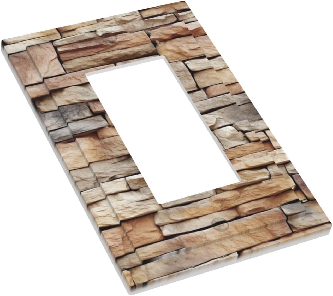 Decorative Outlet Covers Stone Textured Brown Brick Natural Stone 1 Gang Single Rocker Light Switch Cover Plate Wall Plates Gfci Faceplate For Farmhouse Cabin Decor