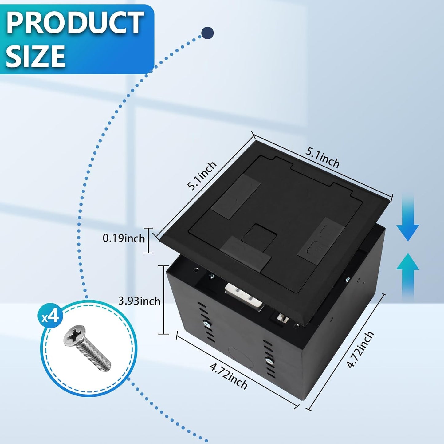 KYHSHJ Recessed Flat Hidden Socket Kit with 2 * 20 Amp Stainless Steel GFCI Tamper Receptacle Outlet+3-Port RJ45 Datacom Receptacle. Internal Height Adjustable，Corrosive Resistant Hardware，Black