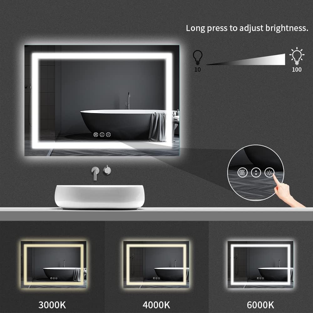 Amorho LED Bathroom Mirror, 72" X32" with Front and Backlight, Large Dimmable Wall Mirrors with Anti-Fog, Shatter-Proof, Memory, 3 Colors, Double LED Vanity Mirror