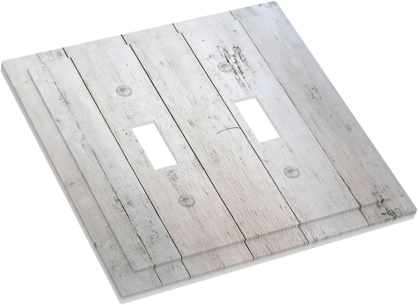 Rustic White Grey Wood Grain Decorative Switch Plates 2 Gang Double Toggle Outlet Light Switch Cover Wall Plate Electrical Faceplate for Bedroom Bathroom Decor
