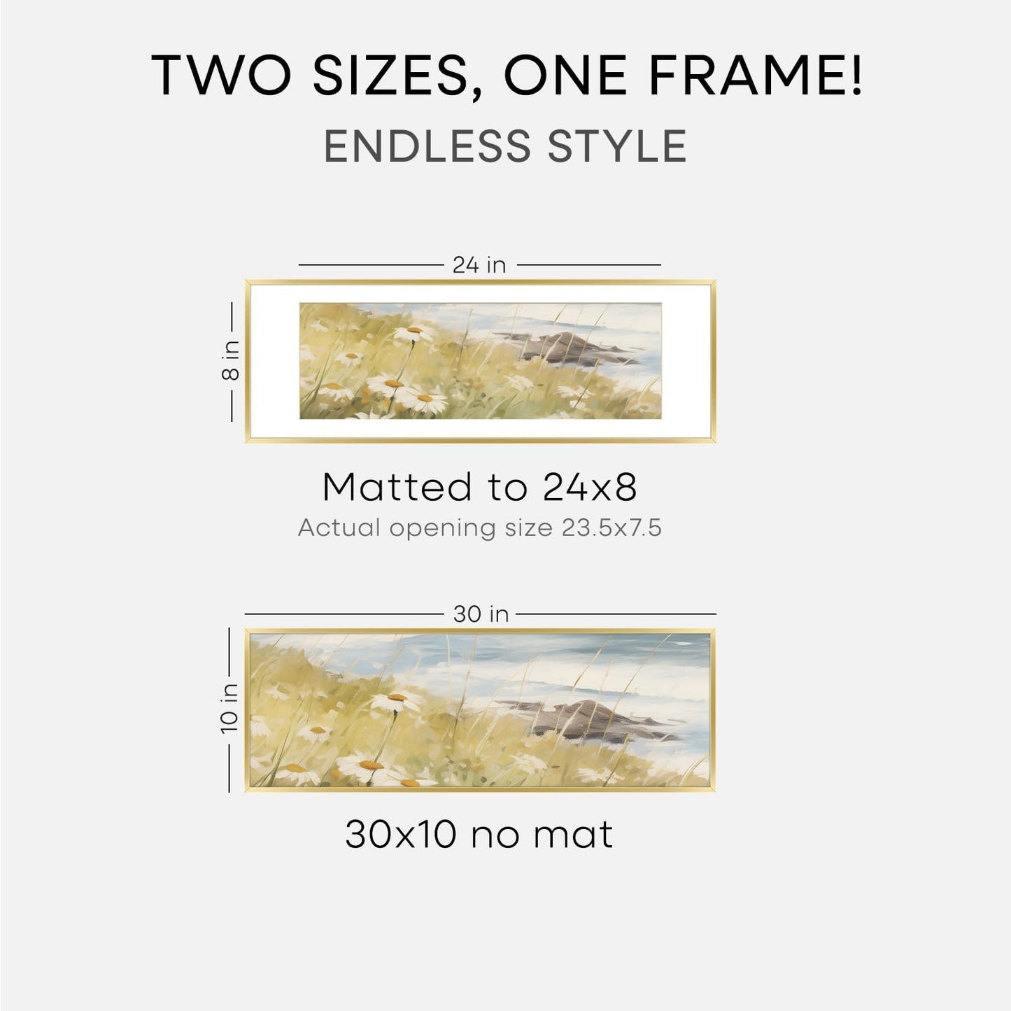 Homeforia 10x30 Picture Frame Gold, High End Metal 10x30 Poster Frames with Mat 8x24 inch Photo, 10 x 30 Gold Frames Matted to 8 by 24 Print, 30x10 Panoramic Frames, Tempered Glass, Wall Kit, Set of 1