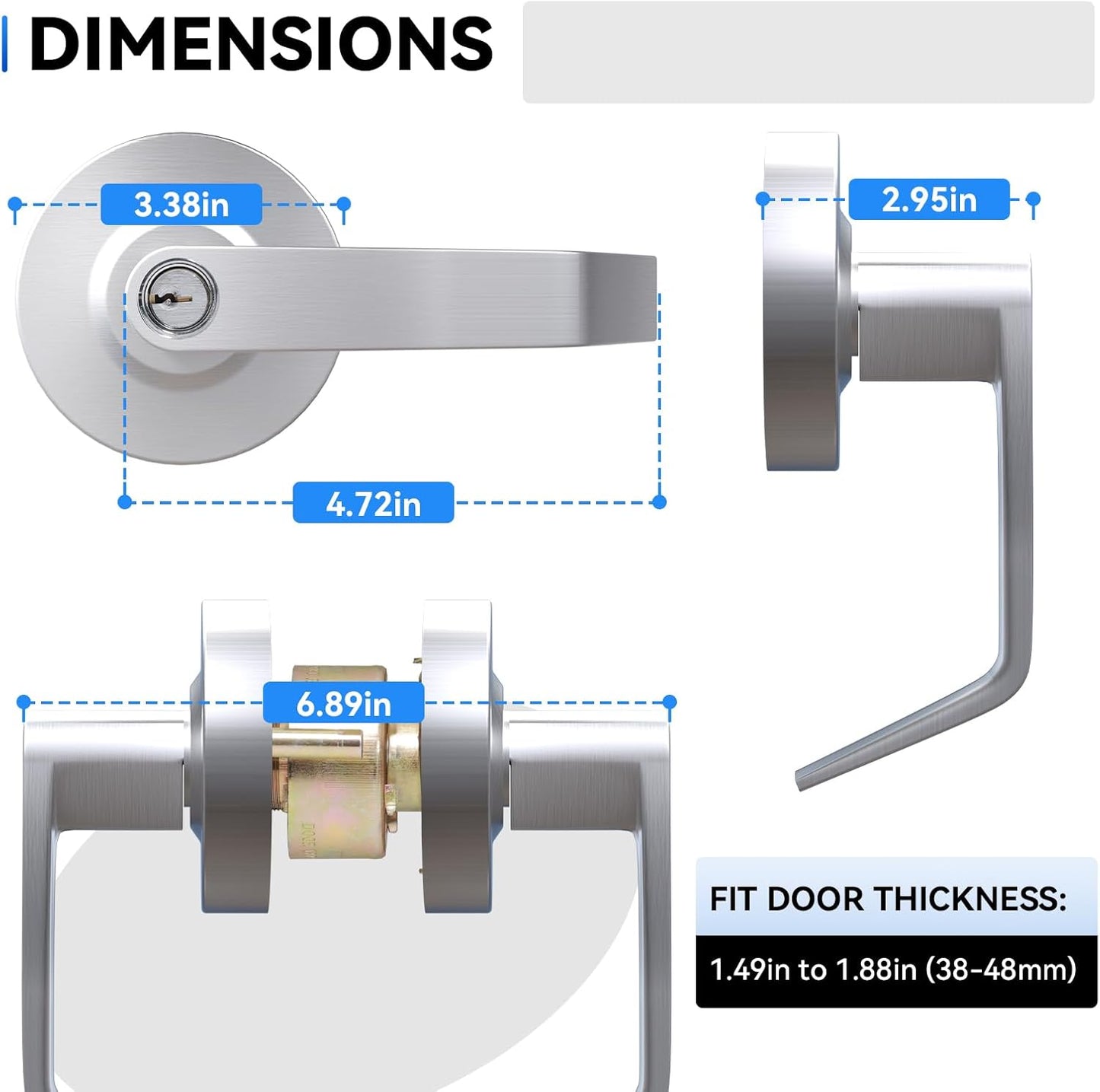 BSEED Storeroom Commercial Door Lever Lock, Heavy Duty Grade 2 Lever Handle, ADA Compliant, UL 3 Hour Fire Rated, Non-Handed, Satin Chrome Finish, 2-3/4" Backset for Storage & Utility Doors