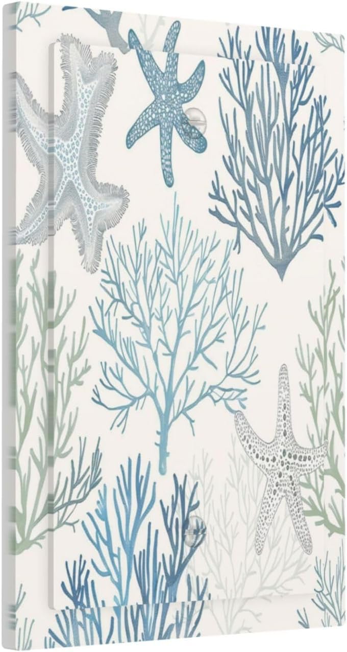 Light Switch Cover Plate Ocean Beach Theme Starfish Seashell Coral 1 Gang No Device Blank Electrical Wall Plates Faceplate Decorative Switch Plate For Bathroom Kids Room Decor