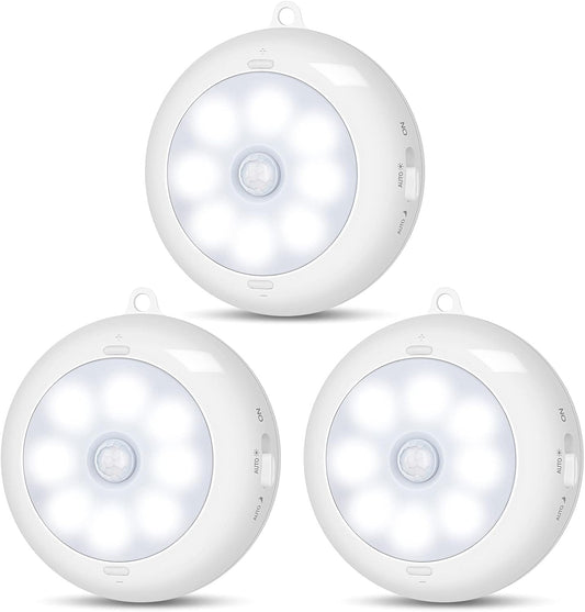 Motion Sensor Light Indoor, LED Night Light Closet Lights, Under Cabinet Lights, AA Battery Operated Stick on Wireless Puck Lights for Wall, Step, Stair, Dimmable (3 Pack)