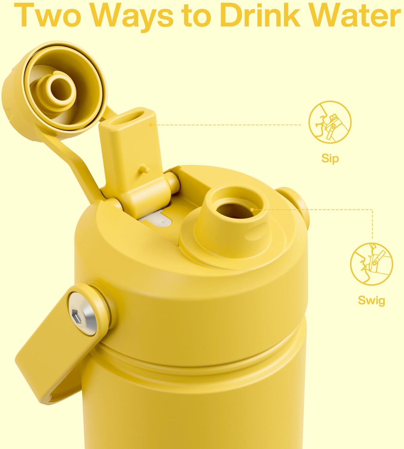 Kids Insualated Water Bottle with Straw - 12oz Stainless Steel Water Bottle with Dual Spouts, Leak-Proof, BPA-Free, Double Wall Vacuum Keeps Cold for 24 Hours for Sports, Travel, School (Elfin Yellow)