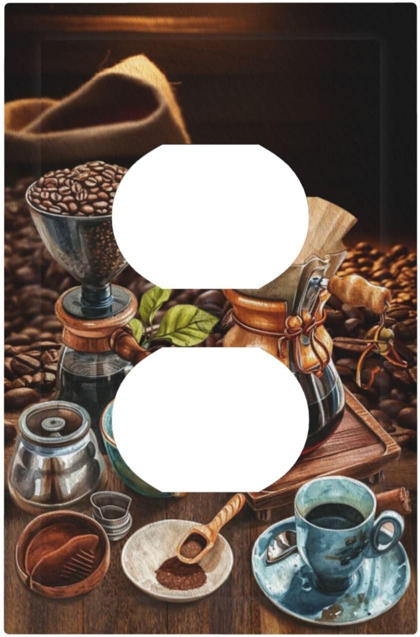 Decorative Outlet Covers Retro Coffee Maker Beans Cup 1 Gang Duplex Light Switch Cover Plate Wall Plates for Electrical Outlets Switchplate Faceplate for Kirchen Decor